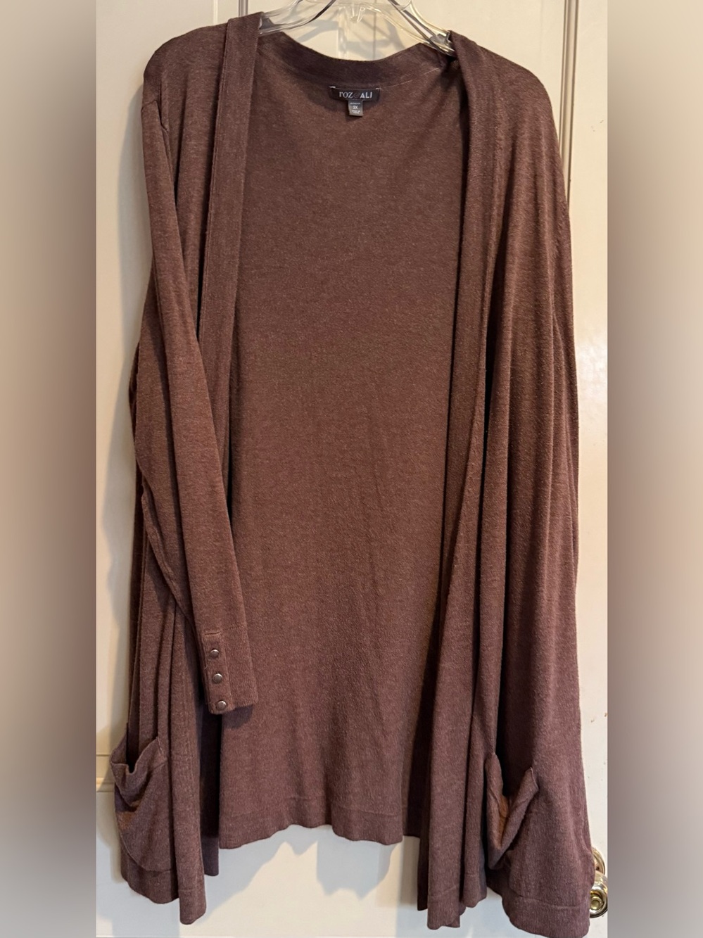 Roz & Ali Brown Open-Front Women's Cardigan